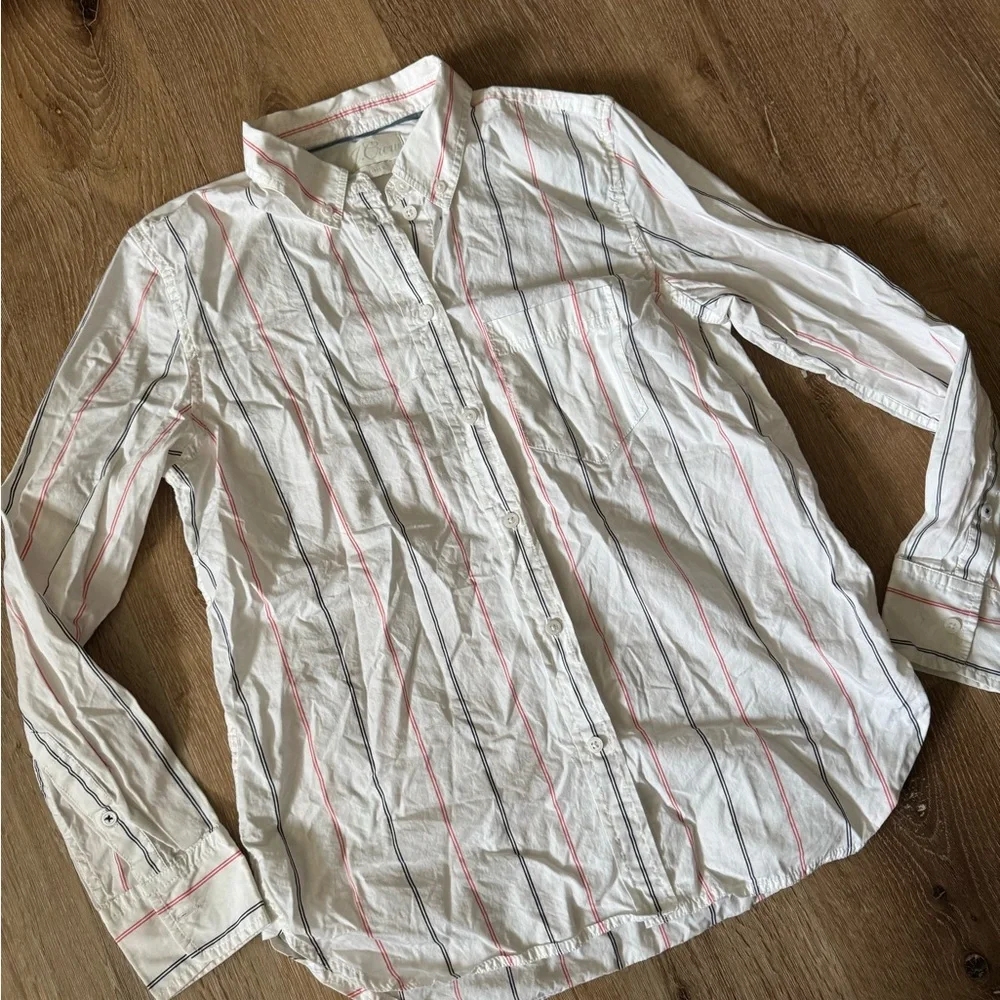 J. Crew‎ White Shirt with Pink Stripes Button Down Size 6